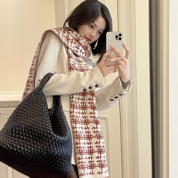 

scarf shawl knitted thickened warm girl geometric stripe double-sided autumn and winter versatile couple fragrance, Blue;gray