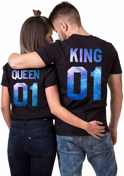 

partner couple t-shirt set king queen pair couple gift mens womens, White;black
