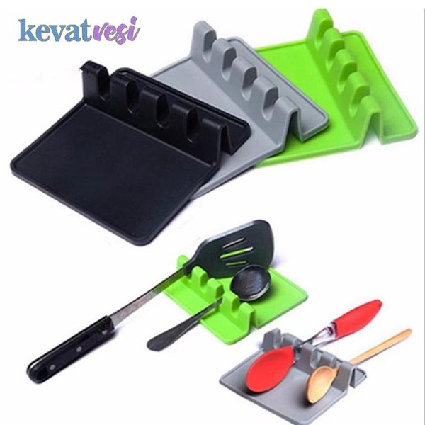 

kitchen storage & organization silicone spoon holder utensil pot lid spatula rack shelf fork chopstick organizer rest non-slip spoons pad