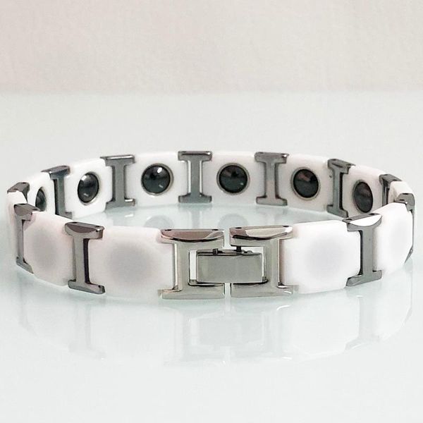 

link, chain white color ceramic link bracelet for men stainless steel female wristband health energy magnetic women jewelry, Black