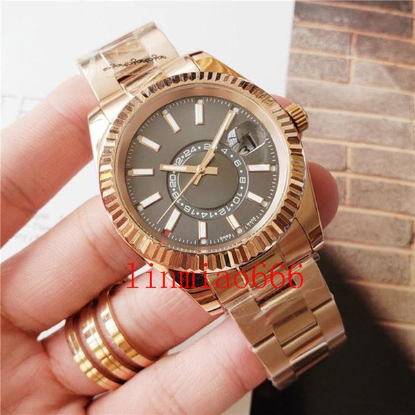

8 colors men's silver gold stainless steel business watch automatic mechanical calendar 42mm christmas gift, Slivery;brown