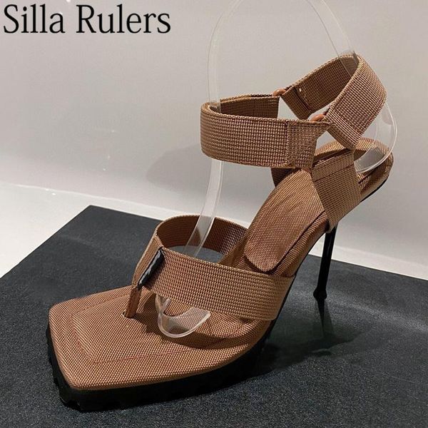 

dress shoes ladies flip flops summer gladiator sandalias nylon square toe ankle strap woman sandals thin high heels sjoes, Black