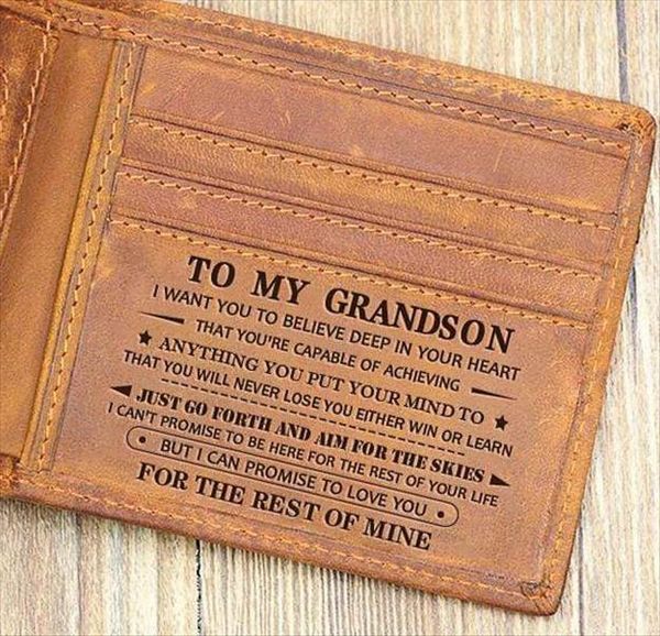 

to my grandson slim mens leather rfid blocking minimalist card front pocket bifold custom in box, Red;black