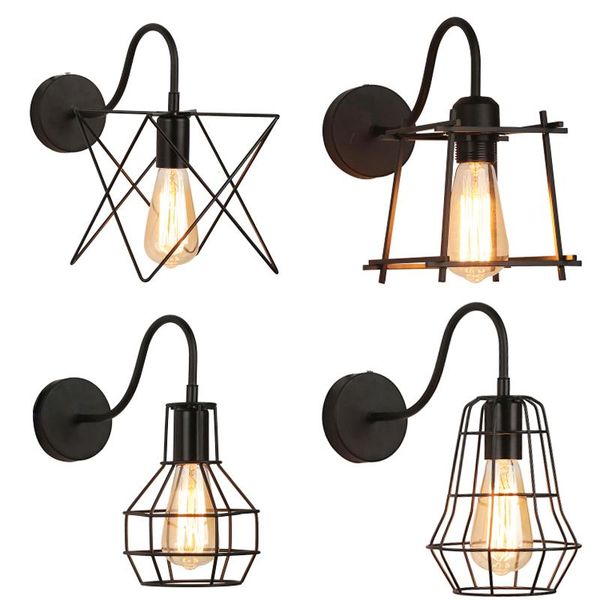 

led wall light retro loft industrial lamp black e27 vintage sconces coffee restaurant bar creative geometry lighting