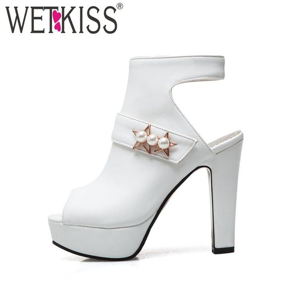 

high heels women gladiator sandals platform peep toe zipper pearl footwear summer ladies shoes super big size, Black