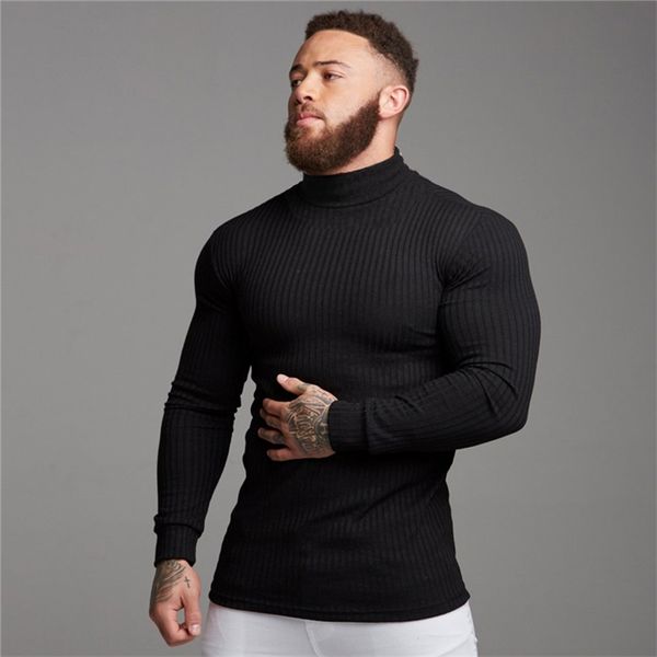 Outono inverno moda turtleneck homens fino suéteres casual roll pescoço sólido quente magro fit homens pullover masculino 210812