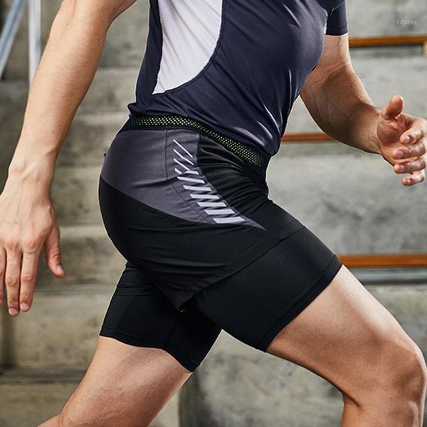 

men's shorts 2 in 1 summer double deck sports with back zipper pocket stitching and breathable fitness training, White;black