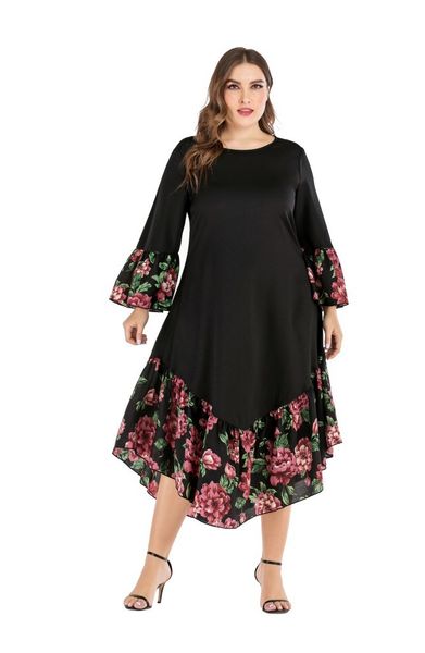 

dresses hy88361# large women's floral patchwork dress new, Black;gray