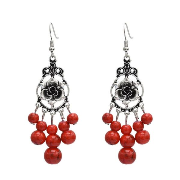 

vintage silver metal carved flower acrylic stone earrings statement jewelry pendientes ethnic earring bohemian turkish dangle & chandelier