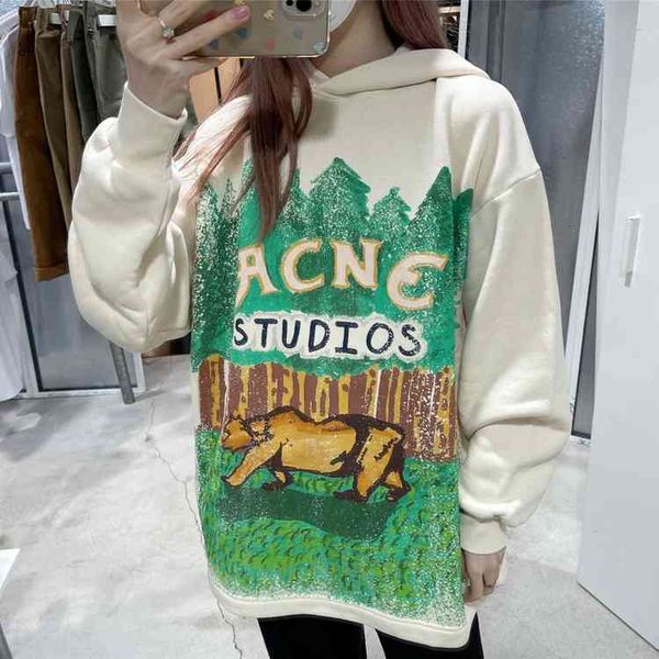 

women's hoodies & sweatshirts 2021 acne early autumn shirt co-branded male and female animal polar bear printed manga long graffiti hoo, Black