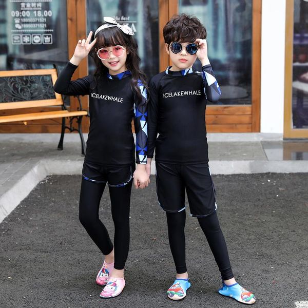 

teenager rashguard swimsuit 4-12 years girl boy 3 piece black long sleeve shirt pants shorts beach wear bathing suit wetsuit one-pieces