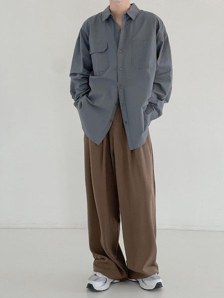 

men's casual shirts hong kong-style retro shirt long-sleeved autumn loose lapel wild trend ins, White;black