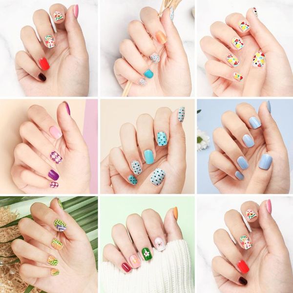 

24pcs daisy love heart dot floral fake nail for women colorful square tip fingernail diy art false nails with glue, Red;gold