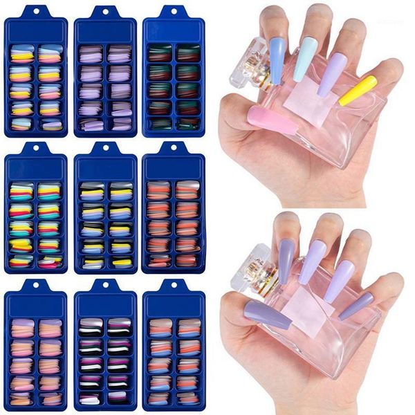 

pcs candy colors long ballerina fake nails natural coffin press on false nail art tips abs full cover decor manicure1, Red;gold