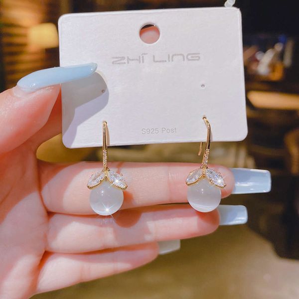 

cat's zircon earrings simple woman