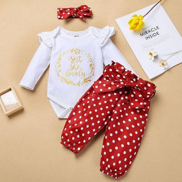 

summer 2021 girls baby alphabet printing blouse butterfly tie + wave point trousers girl set clothing sets, White