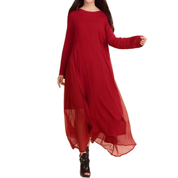 

casual dresses cotton and linen women dress solid color plus size vestidos loose vintage elegant o neck long sleeve autumn maxi, Black;gray