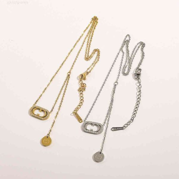 

dio/christian 2021 stainless zircon cd letter necklace titanium steel simple clavicle chain female, Red;brown