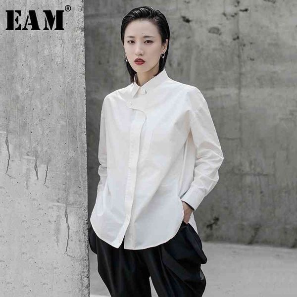 

[eam] women white split joint temperament blouse new lapel long sleeve loose fit shirt fashion tide spring autumn 1h290 210410