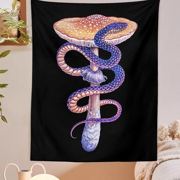 

tapestries mushroom tapestry wall hanging black colorful snake chart aesthetic livingroom bedroom home decor