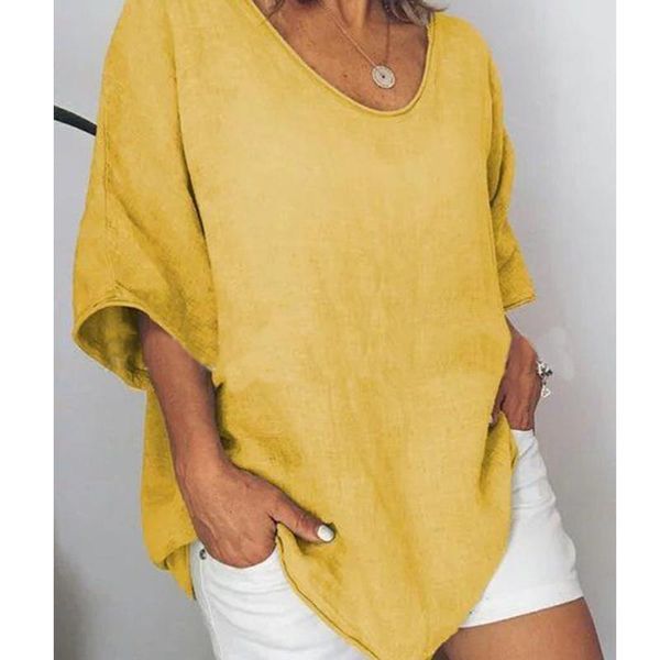 

women's blouses & shirts nice big size cotton linen loose women casual short sleeve v-neck summer and solid color tee, White