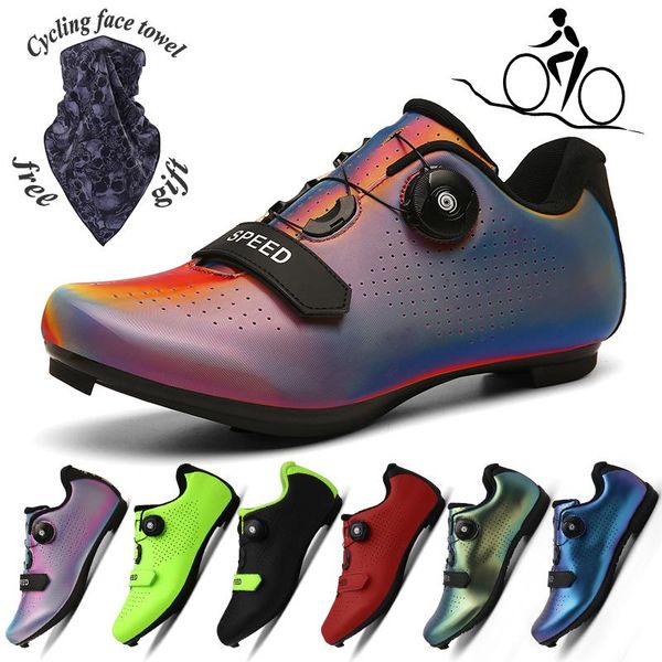 

men's colorful bicycle shoes lock buckle road mountain cycling non-slip racing training sports outdoor flat heel footwear, Black