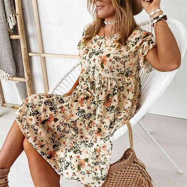 

foridol casual floral print summer dress ruffle boho loose oversized short dress o neck black chiffon dress clothing women 210415, Black;gray