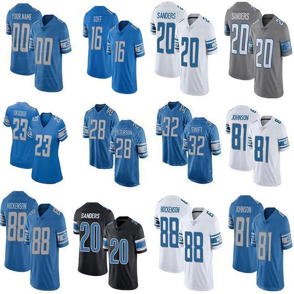 

16 jared goff mens womens youth custom football jerseys 23 jeff okudah 20 barry sanders 32 d'andre swift 88 t.j. hockenson adrian peter, Black;red