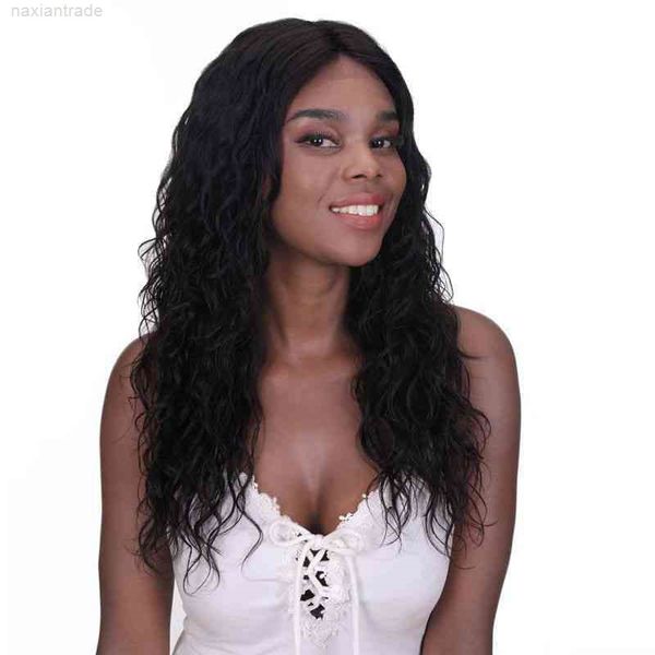 

iber wig front lace mechanism fashion medium female long curly real hair, Black