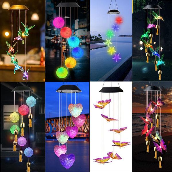 

solar lamps led wind chime crystal ball hummingbird lamp waterproof outdoor use for courtyard garden decoration