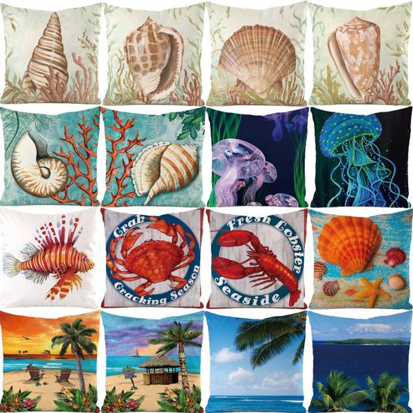 

cushion/decorative pillow seaside style beach shell nautical cushion cover living room couch and chair throw covers square soft pillowcase 1