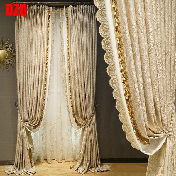 

curtain & drapes european high grade luxury precision jacquard geometric simplicity beige modern cloth french living room bedroom