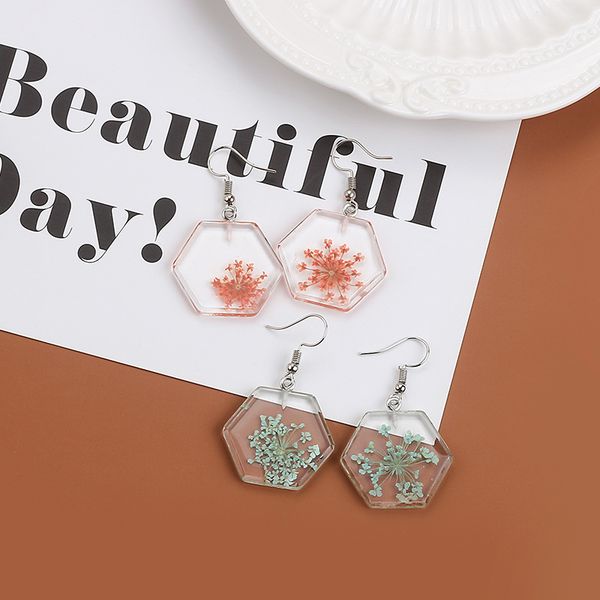

dongdamen new dry flower transparent acrylic geometric resin earrings, Silver