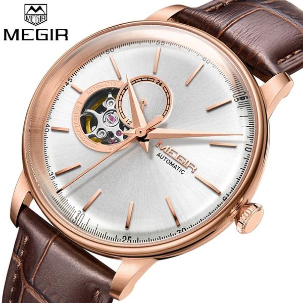 

automatic mechanical watches men skeleton watch clock casual leather wristwatches relogio masculino, Slivery;brown