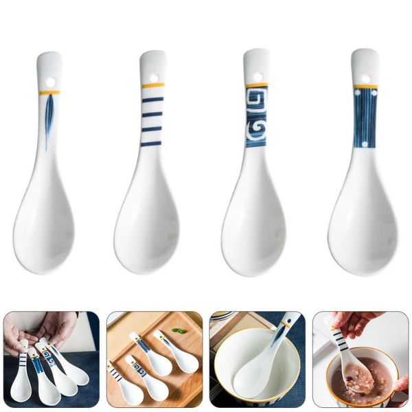 

spoons 4pcs japanese ceramic soup simple rice for home restaurant