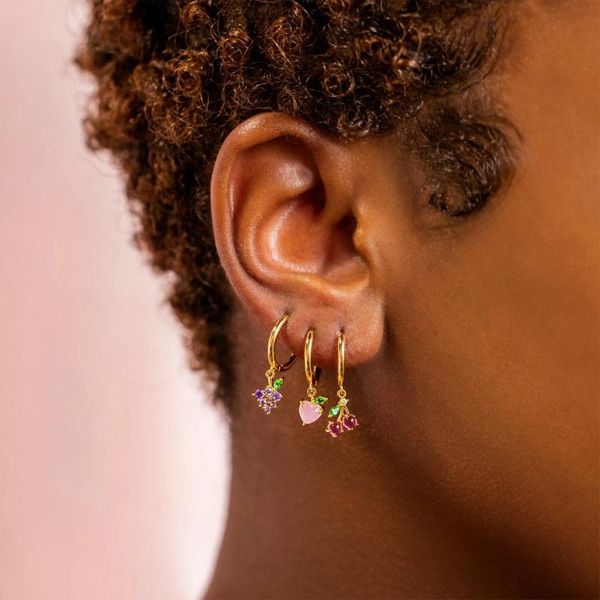

hoop & huggie cute fruit cherry earrings for girls ins crystal dangle earing gold color women accessories jewerly trend 2021 gift kbe058, Golden;silver