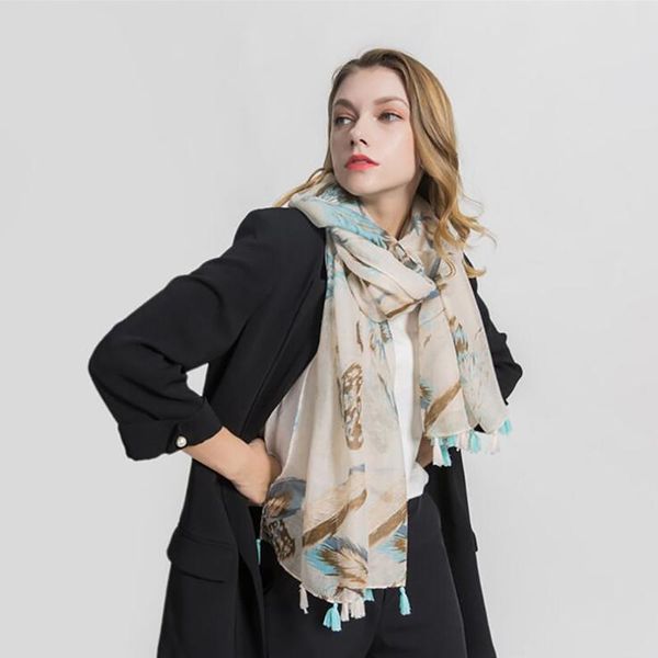 

scarves feather women scarf 2021 luxury design echarpe light and comfortable multifunction tassel for ladies, Blue;gray