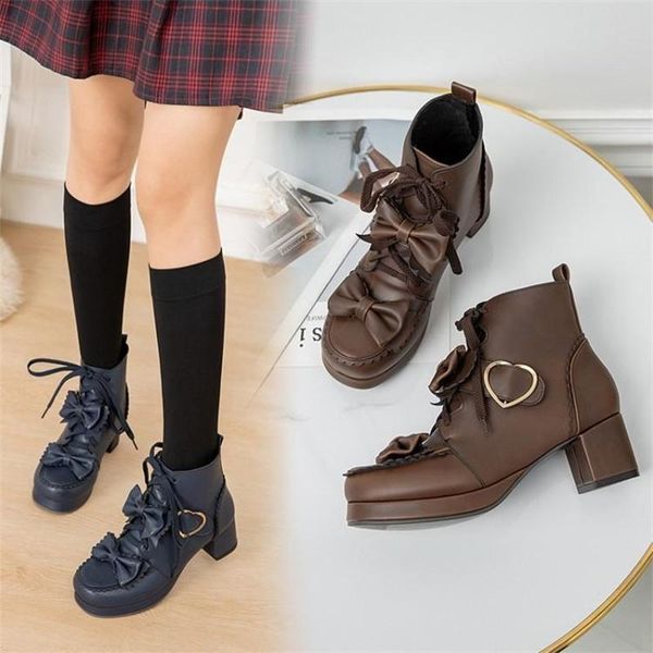 

boots sweet short girl hong shangyun bow thick heel student big boy tie cute, Black