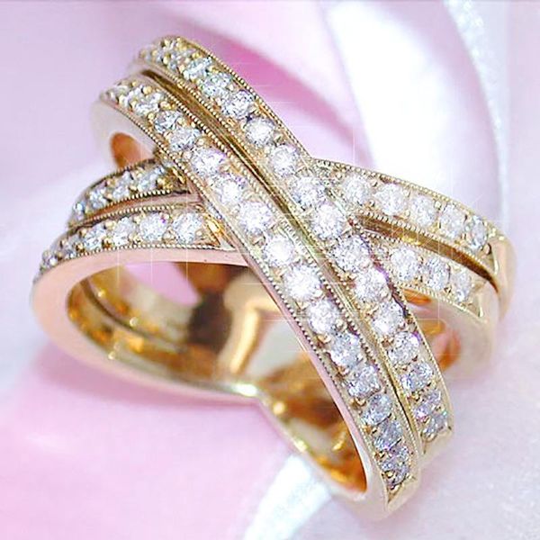 

wedding rings exquisite gold white zircon overlapping ring cocktail party women's promise anniversary jewelry gifts, Slivery;golden
