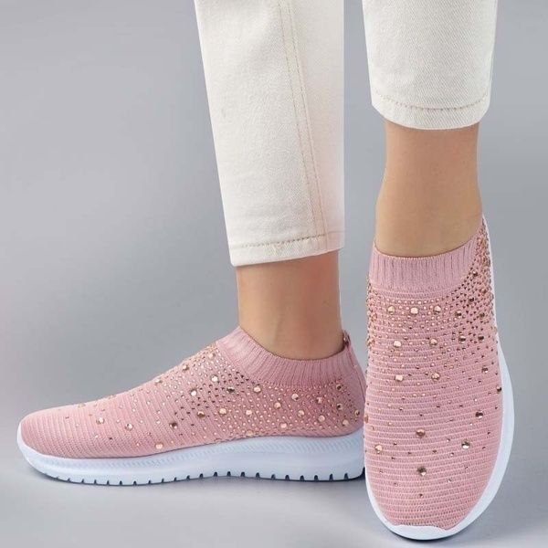 Mulheres Top Quality Moda Tricô Cristais Sapatilhas Selvagens Confortáveis ​​Treinadores Sparkly Sock Shoes Respirável Mesh Sapato Tamanho 35-43