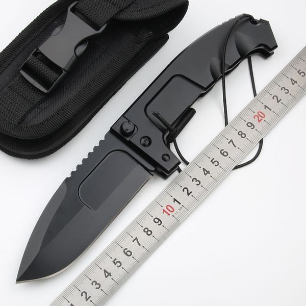 1 pcs di sopravvivenza di alta qualità sopravvivenza coltello pieghevole tattico n690 drop point nero blade 6061-t6 coltelli da manico con sacca di nylon