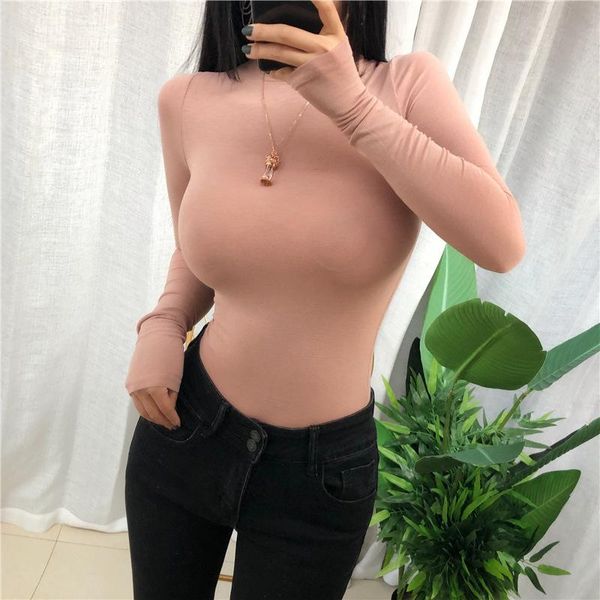 

women's t-shirt thin summer t shirt women 2021 elasticity korean style woman clothes slim tshirt female casual long sleeve, White