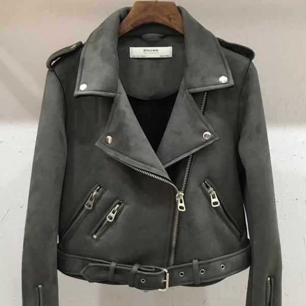 

women's jackets autumn coat long sleeve solid color 2021 slim fit zipper lapel pu suede leather jacket temperament loose women, Black;brown