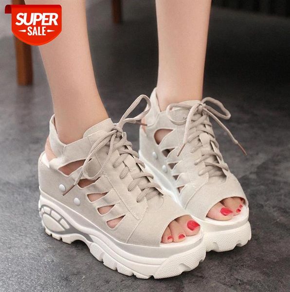 

2020 women sandals shoes 4cm platform lace-up flock height increasing 6cm high heels shallow peep toe female pumps #mf5o, Black