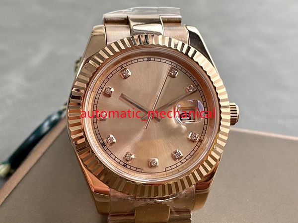 

fashion rose gold dial u1 factory 41mm mens watch diamond markers 278275 stainless steel automatic mechanical waterproof sapphire bracelet w, Slivery;brown