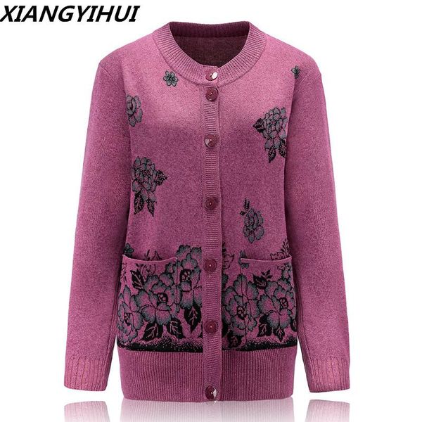 

women's sweaters sweater knitted cardigan coat 2021 fall winter middle age mother plus size women knitwear printed grandma clothes, White;black