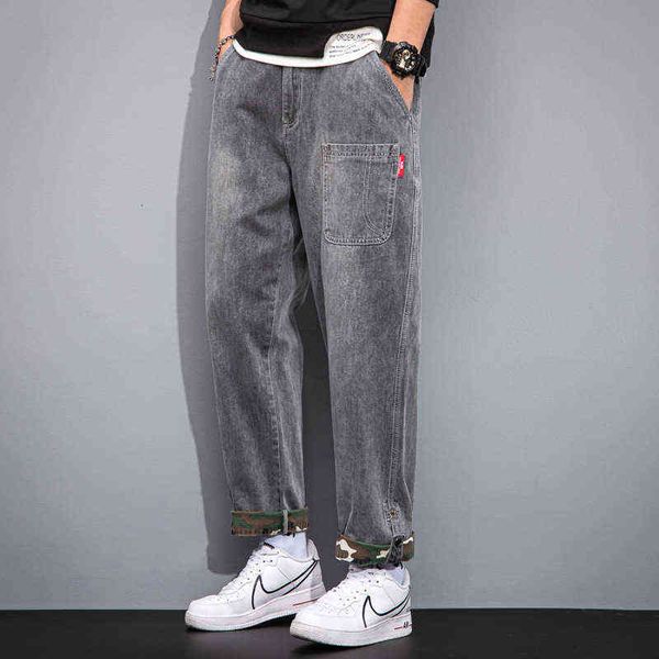 

men's jeans trendy 2021 loose large 9-point pants men's jeans grey basic, Blue