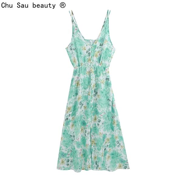 

summer holiday style fashion flower print v-neck spaghetti strap dress women chic female zipper 210508, Black;gray