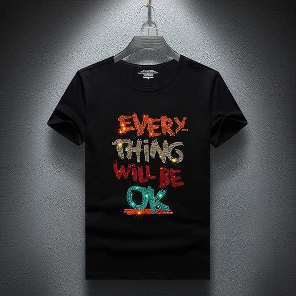 

large size 7xl drilling summer mens t shirt short sleeve fashion printed jersey casual cotton male, White;black