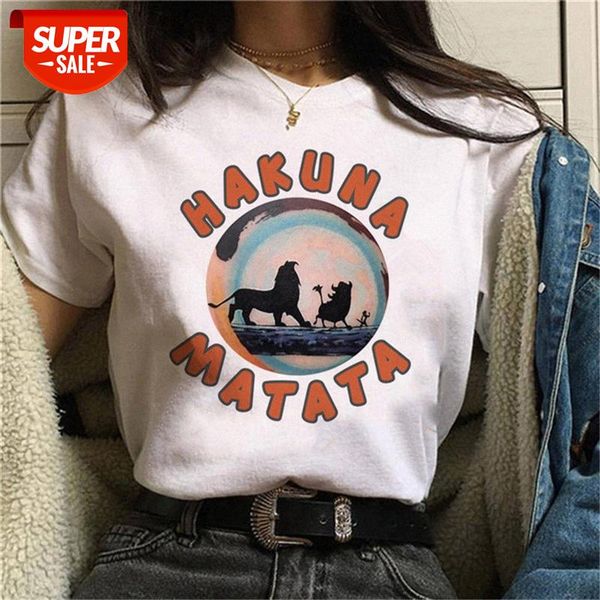 

zn028 hakuna matata women's t-shirt round neck fashion print short sleeve #gu4e, White